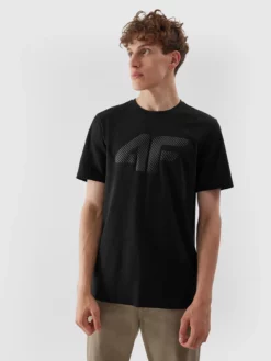T-shirt regular z nadrukiem męski - czarny